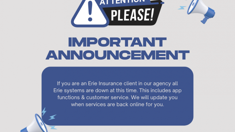 Noted incident for Erie Insurance clients only!